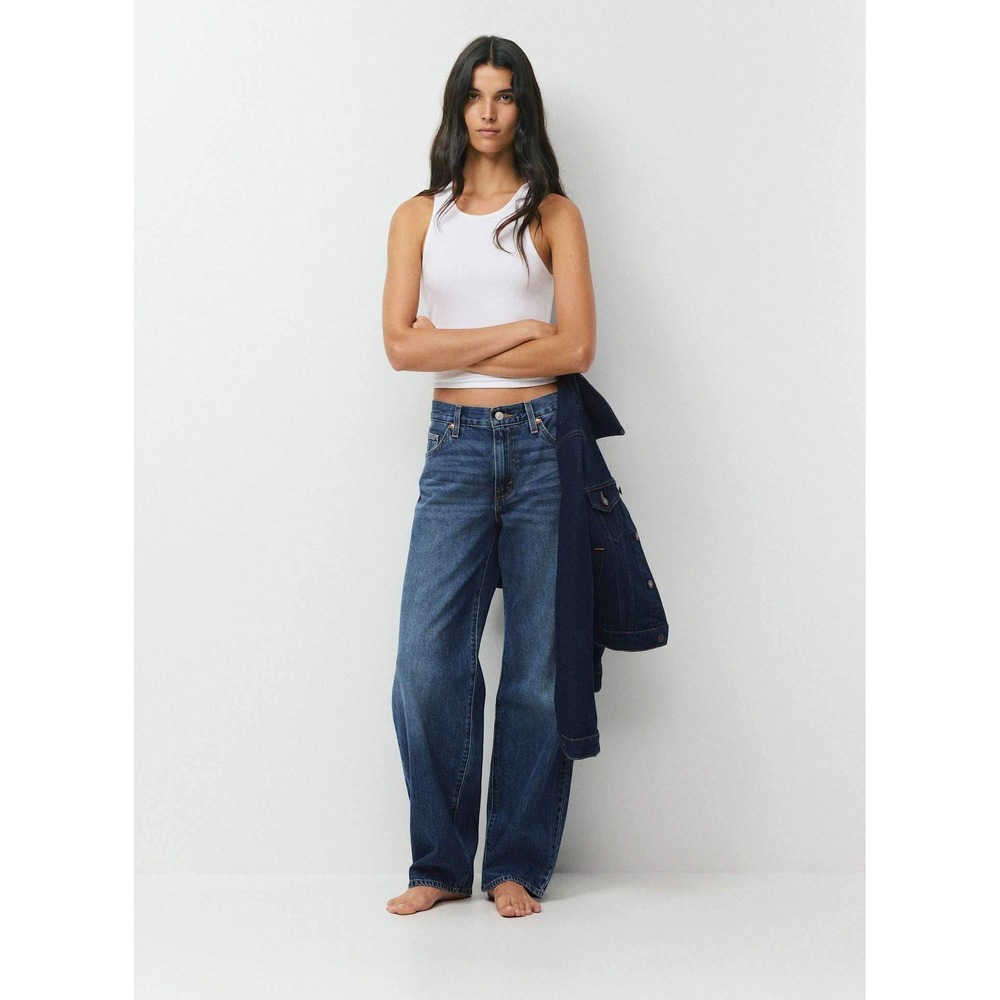 Levis Premium Baggy Dad Jeans Medium Wash Blue Wide Leg Relaxed Fit Size 27